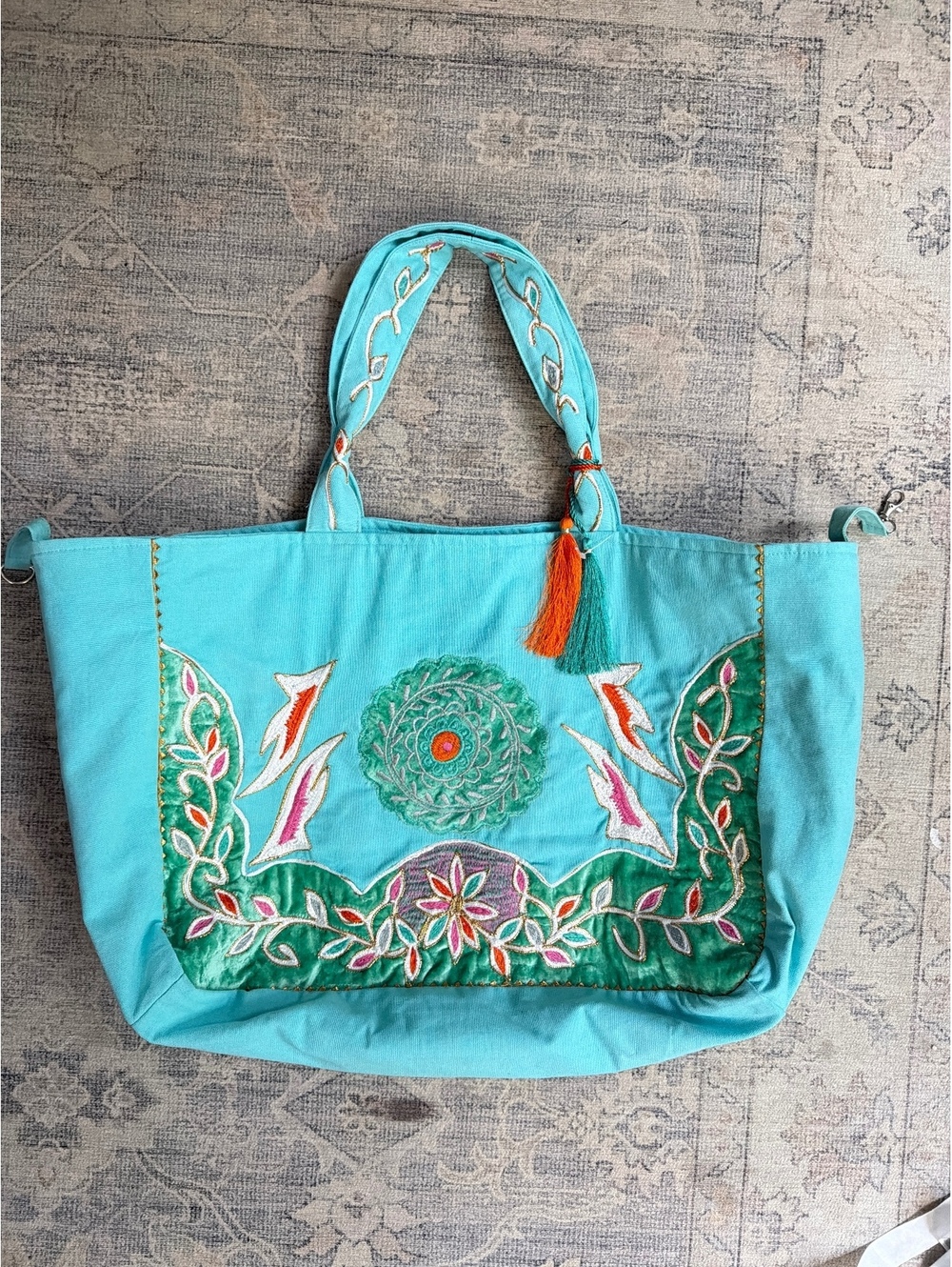 Debbie Katz South Beach Embroidered Turquoise Tote Bag